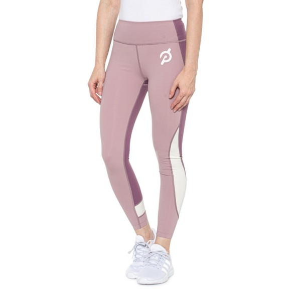 Women’s Peloton Mid Rise Purple White Color Block Leggings Size L - Picture 1 of 7